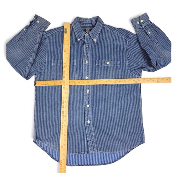VTG 90s GAP Blue Jeans World Standard Hickory Striped Denim Work Shirt Button M - Picture 7 of 7
